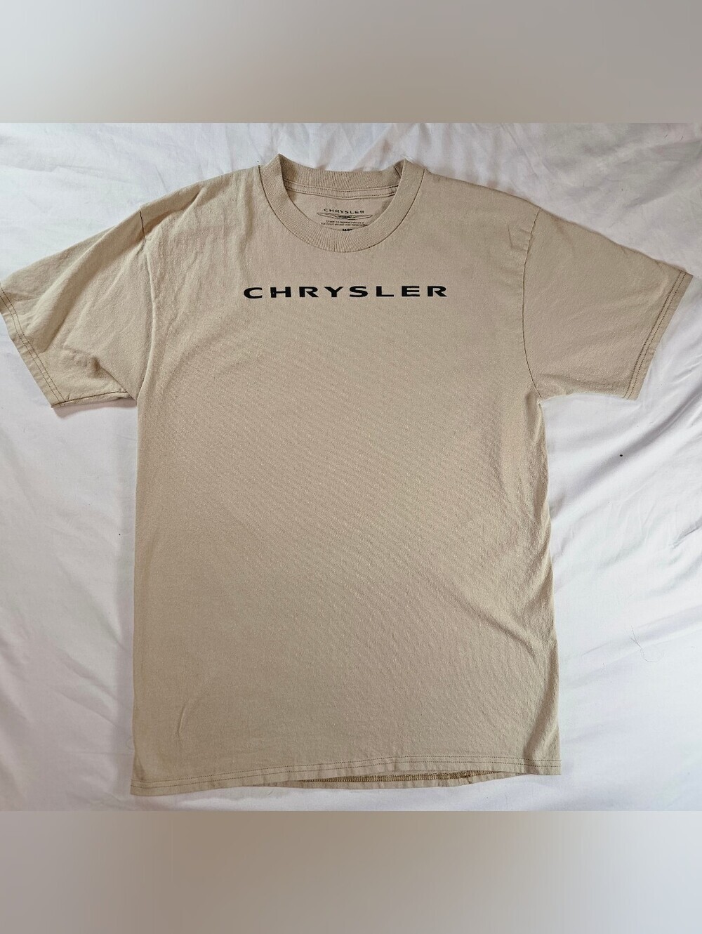 Chrysler Mens Beige Letter Car Crewneck Pullover Short Sleeve Shirt Size Medium